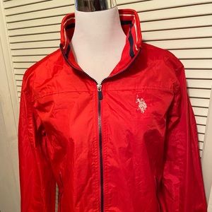 US Polo Assn. Red windbreaker fits like mens L, womens XL full zipper